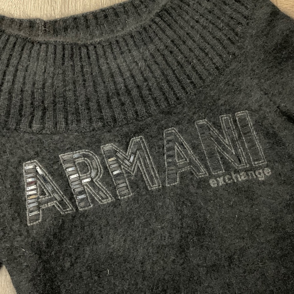 Vintage Armani Exchange Sweater Womens Small Black Angora Blend Knit Y2K Logo - Picture 4 of 8